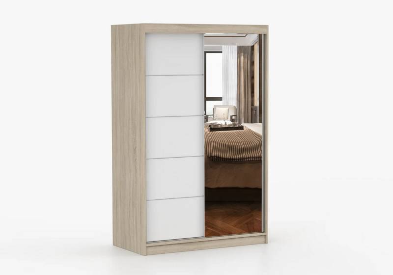 imoebel24 Schwebetürenschrank NEOMI 05 120 cm - Sonoma / Weiss von imoebel24