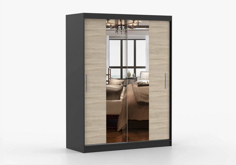 imoebel24 Schwebetürenschrank VISTA 01 150 cm - Schwarz / Sonoma von imoebel24