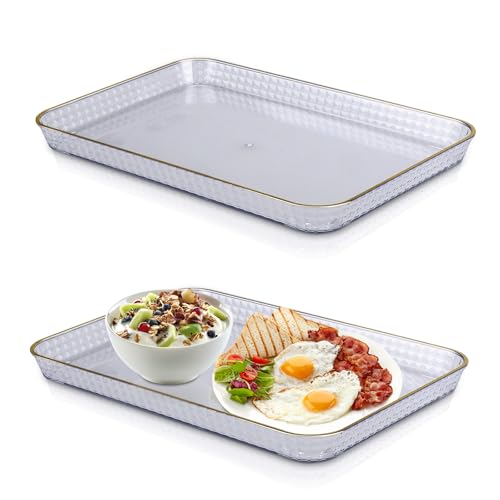 imposyu 2 Stück Tablett Kunststoff Rechteckig Küchentablett Wiederverwendbar rutschfest Serviertablett Groß für Kaffee Frucht Dessert Teetasse (31 x 21 cm, Transparent) von imposyu