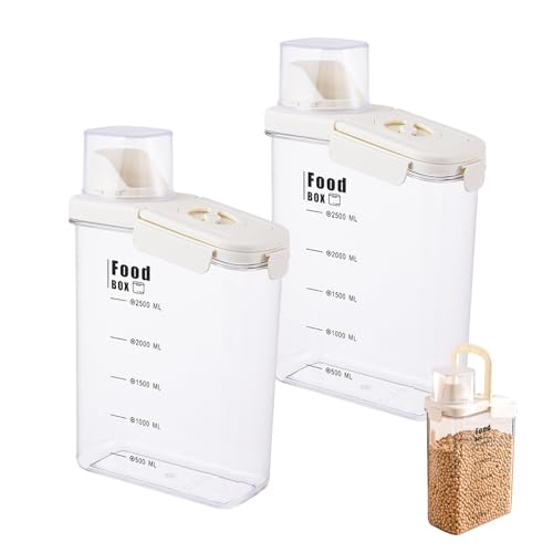 imposyu 2x Müsli Aufbewahrung Luftdichte Vorratsdosen 2,8L mit Messbecher Aufbewahrungsbox Küche Luftdicht aus Plastik Vorratsgläser zur Aufbewahrung von Getreide, Mehl, Müsli, Hundefutter usw von imposyu