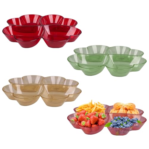 imposyu 4 Stück Snackteller Obstteller mit 4 Fächern Herzform Snackteller mit Unterteilung Plastik Wiederverwendbare für Nüsse Süßigkeiten Snack Obst (27,5×3CM) von imposyu