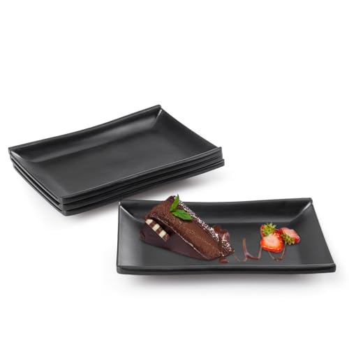 imposyu 4er Klein Teller Schwarz Eckig Dessertteller 19,3x12,7x2,3cm Servierplatte Schwarz Kleine Teller für Dessert, Vorspeisen Usw von imposyu