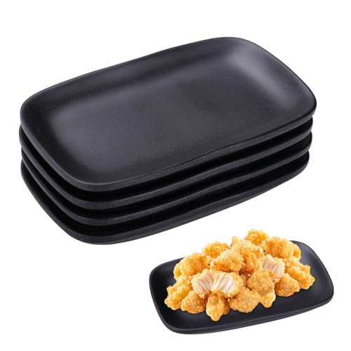 imposyu Servierplatten Rechteckig 4 Stück Vorspeisenteller Klein Rechteckige Teller Set Teller Schwarz Matt Platzteller Schwarz Matt Dessertteller für Dessert Snack Obst Beilagen von imposyu