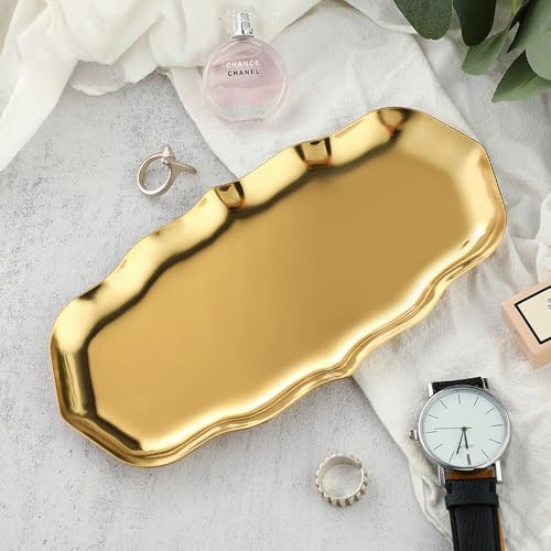 imposyu Serviertablett Gold 22x11cm Goldene Deko Tablett Schmuckschale Gold Tablett aus Metall Rechteckig Goldenes Tablett Eckig für Dessert Kosmetik Schmuck Kerzen von imposyu