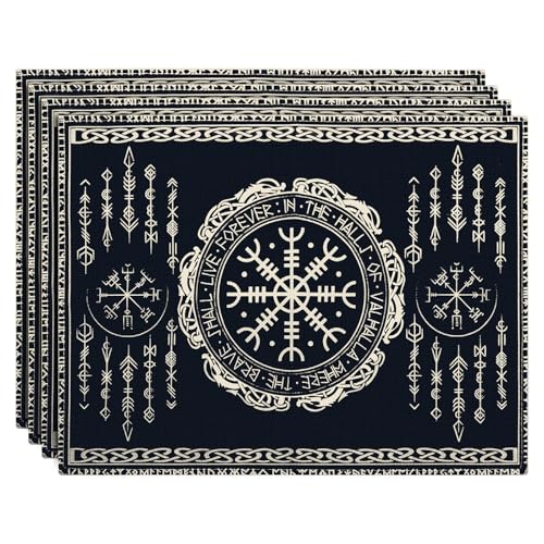 imposyu Tischsets Abwaschbar 4 Stück Baumwolle Leinen Tischsets Wikinger Platzsets Baumwolle Platzdeckchen Platzsets Abwaschbar Leinen rutschfest Tischuntersetzer für Küche Speisetisch von imposyu