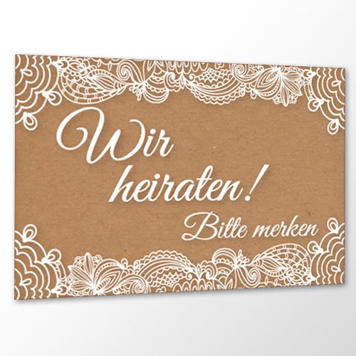 10 x Save the Date Karte Hochzeit - Vintage Love - Karton & Spitze von in due