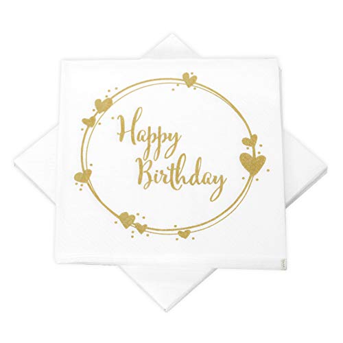 20 Servietten Geo Herzen 'Happy Birthday' weiß & gold 33 x 33 cm von in due