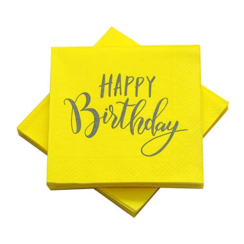 20 Servietten 'Happy Birthday' zum Geburtstag 33x33 cm - (gelb/grau) von in due