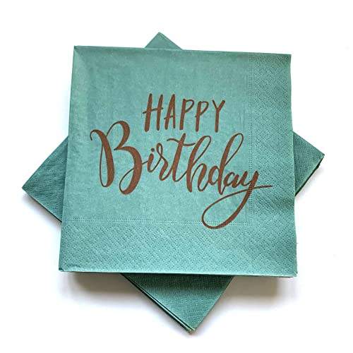 20 Servietten 'Happy Birthday' zum Geburtstag 33x33 cm - (salbei/kupfer) von in due