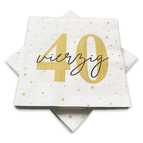 20 Servietten zum 40. Geburtstag 33x33 cm - weiß gold schwarz von in due