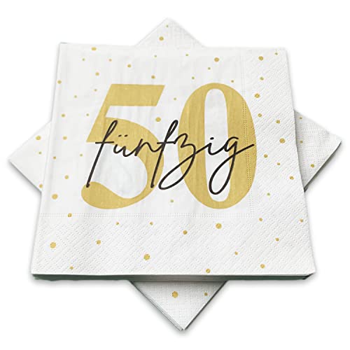 20 Servietten zum 50. Geburtstag 33x33 cm - weiß gold schwarz von in due