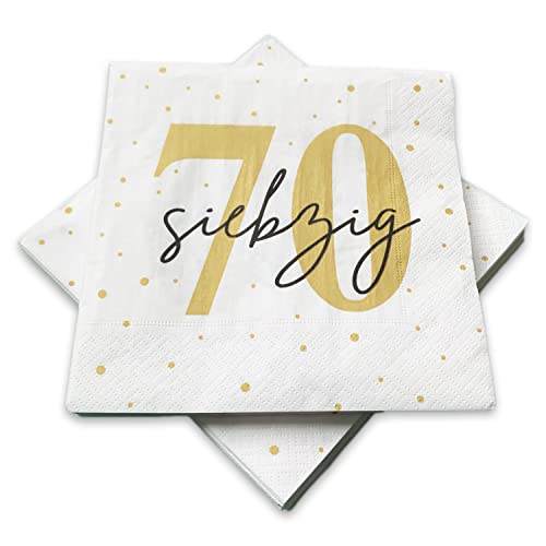 20 Servietten zum 70. Geburtstag 33x33 cm - weiß gold schwarz von in due