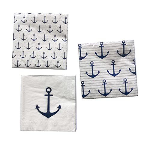 3 x 20 Servietten 'Anker blau' Maritime Papierservietten - 3-lagig 33 x 33 cm von in due