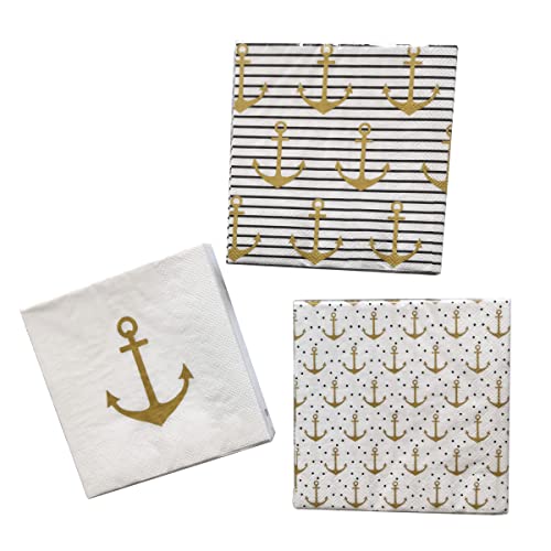 3 x 20 Servietten 'Anker gold' Maritime Papierservietten - 3-lagig 33 x 33 cm von in due