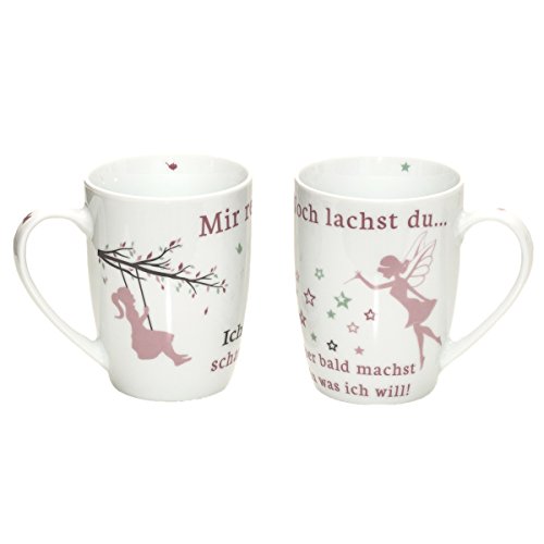 Tassen 'Fee‘ mit lustigen Sprüchen 2er Set rosa & weiß - 'Mir Reicht‘s ich geh schaukeln!‘ Kaffebecher Geschenk Geburtstag Weihnachten Mädchen von in due