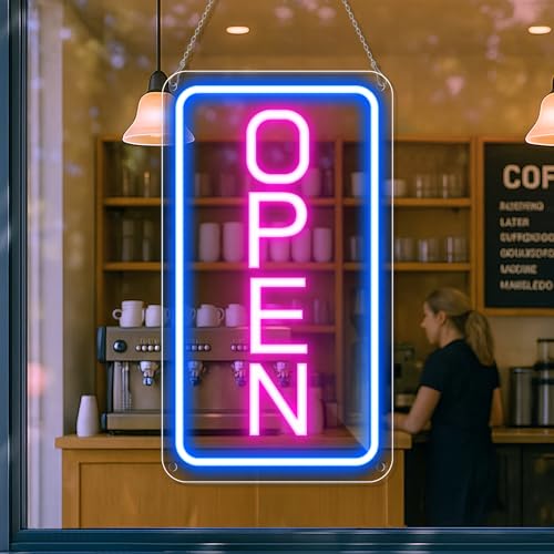 16"x 9" Einstellbares Helligkeit Open Schild für Geschäfte, Blau Pink Ultra Helles LED Schild Open USB-betrieben mit EIN/AUS, Elektrisches Neon Sign für Geschäfte, Restaurants, Läden Vertikal 16"x 9" Einstellbares Helligkeit Open Schild für Geschäfte, Blau Pink Ultra Helles LED Schild Open USB-betrieben mit EIN/AUS, Elektrisches Neon Sign für Geschäfte, Restaurants, Läden Vertikal von inShareplus