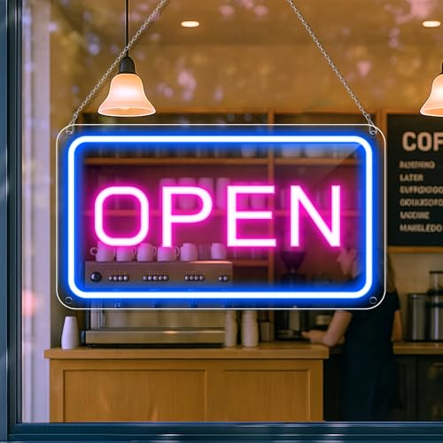 16"x 9" Einstellbares Helligkeit Open Schild für Geschäfte, Blau Rosa Ultra Helles LED Schild Open USB-betrieben mit EIN/AUS, Elektrisches Neon Sign für Geschäfte, Restaurants, Einzelhandelsgeschäfte 16"x 9" Einstellbares Helligkeit Open Schild für Geschäfte, Blau Rosa Ultra Helles LED Schild Open USB-betrieben mit EIN/AUS, Elektrisches Neon Sign für Geschäfte, Restaurants, Einzelhandelsgeschäfte von inShareplus