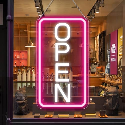 16"x 9" Einstellbares Helligkeit Open Schild für Geschäfte, Rosa Weiß Ultra Helles LED Schild Open USB-betrieben mit EIN/AUS, Elektrisches Neon Sign für Geschäfte, Restaurants, Läden Vertikal 16"x 9" Einstellbares Helligkeit Open Schild für Geschäfte, Rosa Weiß Ultra Helles LED Schild Open USB-betrieben mit EIN/AUS, Elektrisches Neon Sign für Geschäfte, Restaurants, Läden Vertikal von inShareplus