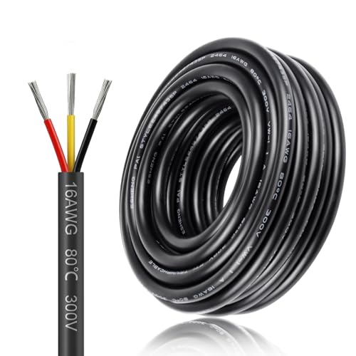 16AWG 3x1,5mm² 10Meter Elektrokabel 3-adrig Kabel, 5V/12V/24V Erdkabel verzinnte Kupferkabel, 300V flexibel und weich Stromkabel hohe Temperaturbeständigkeit Verlängerungskabel 10m von inShareplus