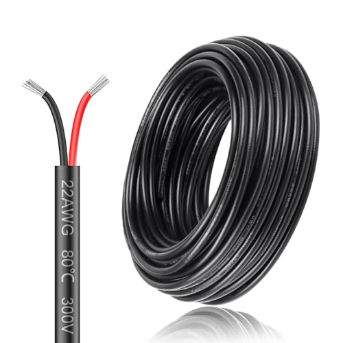 22AWG 2x0,3mm² 10Meter Elektrokabel 2-adrig Kabel, 5V/12V/24V Erdkabel verzinnte Kupferkabel, 300V flexibel und weich Stromkabel hohe Temperaturbeständigkeit Verlängerungskabel 10m von inShareplus