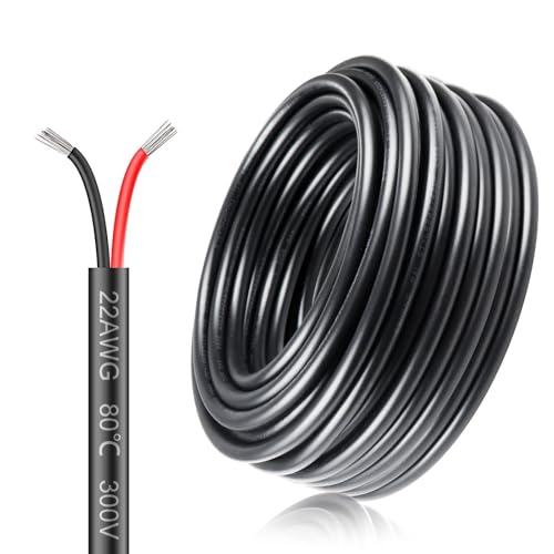 22AWG 2x0,3mm² 30Meter Elektrokabel 2-adrig Kabel, 5V/12V/24V Erdkabel verzinnte Kupferkabel, 300V flexibel und weich Stromkabel hohe Temperaturbeständigkeit Verlängerungskabel 30m von inShareplus