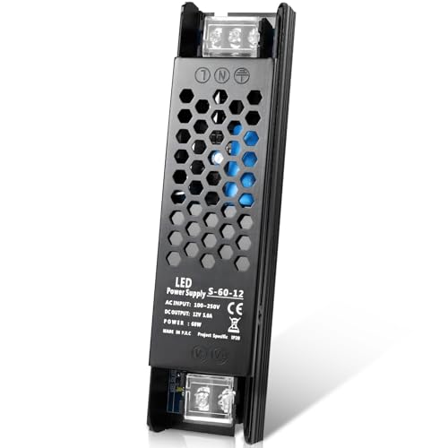 InShareplus LED Trafo 12V 60W 5A, Schlankes LED-Netzteil AC 230V zu 12V DC Adapter, Konstante Spannung Netzteil 12V für LED-Streifen, LED-Streifen Schrankleuchten, LED-Lampen und Innenlampen. von inShareplus