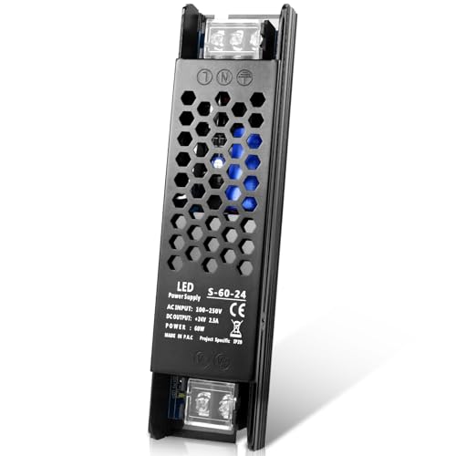 InShareplus LED Trafo 24V 60W 2.5A, Schlankes LED-Netzteil AC 230V zu 24V DC Adapter, Konstante Spannung 24V Netzteil für LED-Streifen, LED-Streifen Schrankleuchten, LED-Lampen und Innenlampen. von inShareplus