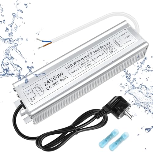 inShareplus LED Trafo 24V 2.5A 60W IP67 Wasserdichter Outdoor-Treiber, AC 90-265V zu DC 24 Volt Niederspannungs-Transformator, 24V Netzteil für LED-Licht, Computerprojekt, Außeneinsatz von inShareplus