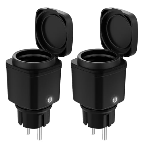 2er Pack WLAN Steckdose Outdoor, Smart Zeitschaltuhr Steckdose Outdoor, Überwachung des Stromverbrauchs, Kompatibel mit Alexa und Google Home, App und Sprachsteuerung, 2.4 GHz WiFi, Wasserdicht IP44 von inaepeak