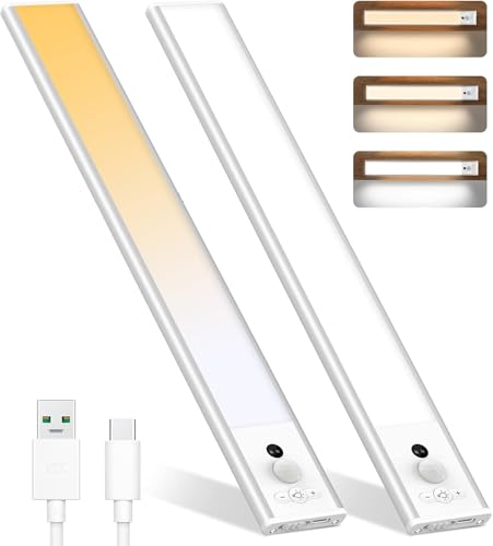 inaepeak Unter-Schrank-Licht, 2er-Pack mit 126 LED Bewegungssensor Schrankbeleuchtung, 3 Farbmodi durch Handbewegung aktiviert (3000-6000K),dimmbar, wiederaufladbare LED Schrankleuchte（Weiß） von inaepeak