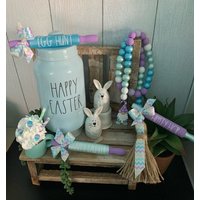 Frohe Ostern Perlengirlande, Faux Geschlagene Mini-Tasse, Hase Mit Grübchen, Salz - Und Pfefferstreuer, Mini-Nudelholz, Eiersuche von inafrenzyshop