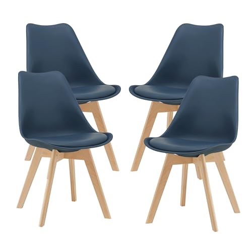 Esszimmerstuhl Livy - 4er Set - Kunstleder und Buche - Blau - Gepolsterter Sitz - Modernes Design von inandoutdoormatch