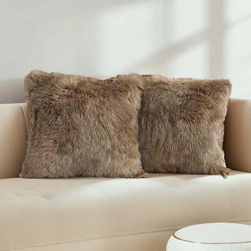 inchgrass Fell Kissenbezüge 45.7x45.7 cm - Luxuriös Flauschiges 2er Set für Sofa & Bett, Super weiche dekorative Kissenhüllen Wohnzimmer A35 von inchgrass