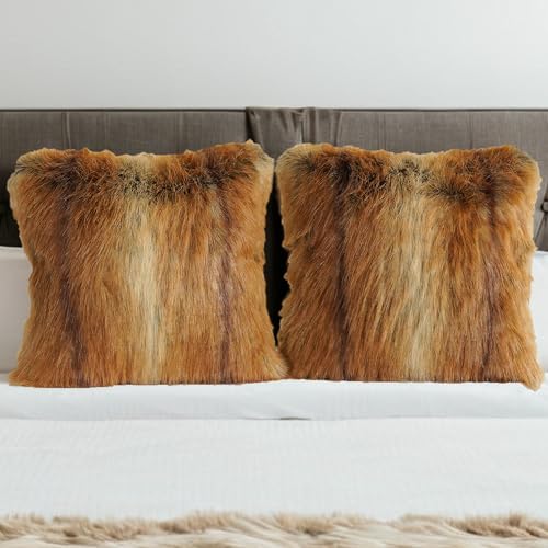 inchgrass Fell Kissenbezüge 45.7x45.7 cm - Luxuriös Flauschiges 2er Set für Sofa & Bett, Super weiche dekorative Kissenhüllen Wohnzimmer A69 von inchgrass