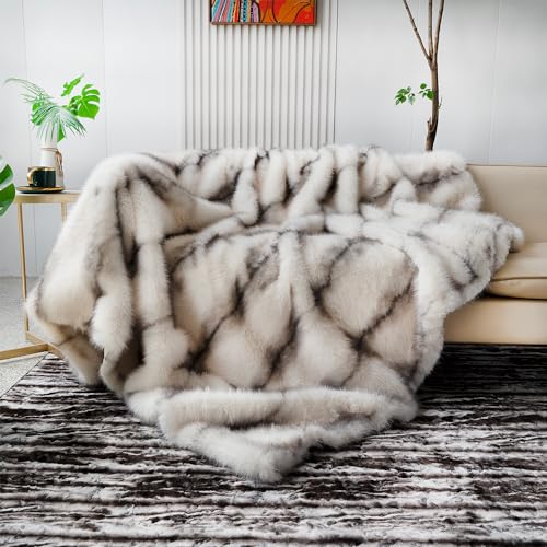 inchgrass Kunst-Nerz-Fell-Decke Luxus-Felldecke Sofa Flauschige Decke – Superwarme Elegante gemütliche Kuscheldecken für Couch, Sessel und Bett, waschbare Plüschdecken 190x230 cm Beige Wohndecke von inchgrass