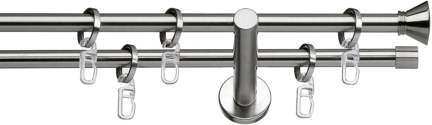 Gardinenstange Ibiza, indeko, Ø 12 mm, 2-läufig, Fixmaß, verschraubt, Stahl, Komplett-Set inkl. Ringen und Montagematerial von indeko