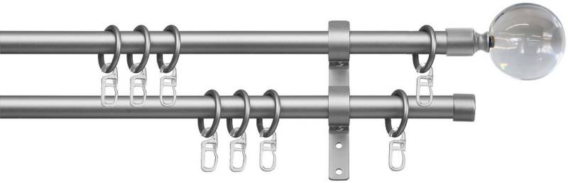 Gardinenstange Kugel Glas klar, indeko, Ø 16 mm, 2-läufig, Fixmaß, verschraubt, Stahl, Komplett-Set inkl. Ringen und Montagematerial von indeko