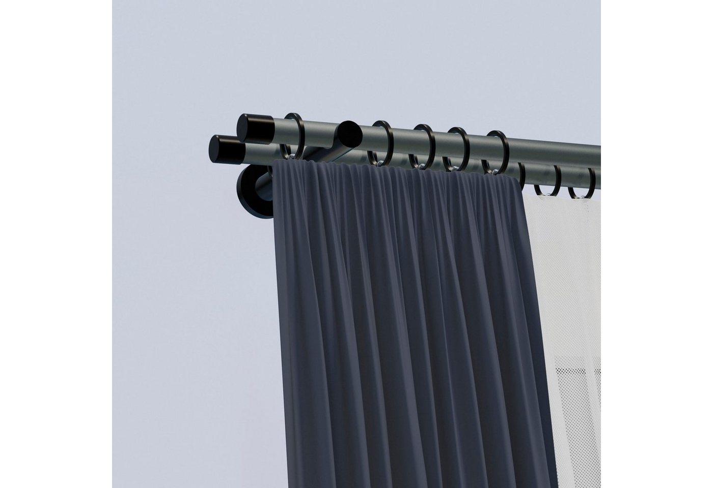 Gardinenstange Linz, indeko, Ø 20 mm, 2-läufig, Wunschmaßlänge, mit Bohren, verschraubt, Stahl, Komplett-Set inkl. Montagematerial von indeko