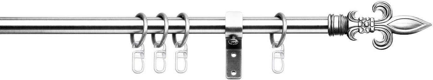 Gardinenstange Lucca, indeko, Ø 16 mm, 1-läufig, Fixmaß, verschraubt, Stahl, Komplett-Set inkl. Ringen und Montagematerial von indeko