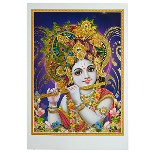 Bild Krishna 50 x 70 cm Gottheit Hinduismus Kunstdruck Plakat Poster Gold Indien Hochglanz Dekoration von indischerbasar.de