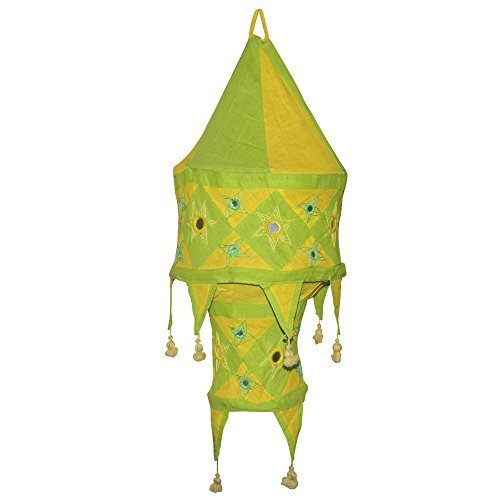 Indischer Lampenschirm grün - gelb 60cm Baumwolle Dekolampe Orient Hängelampe von indischerbasar.de