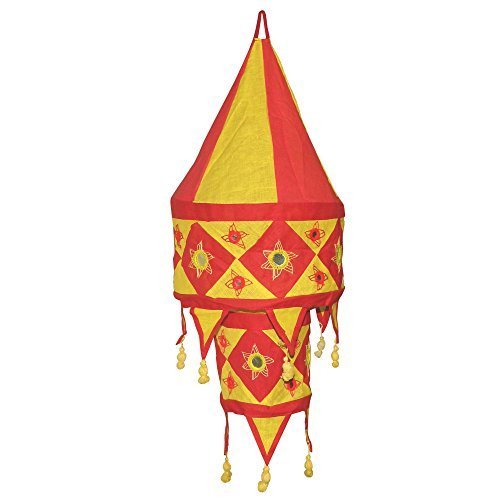 Indischer Lampenschirm rot - gelb 60cm Baumwolle Dekolampe Orient Hängelampe von indischerbasar.de