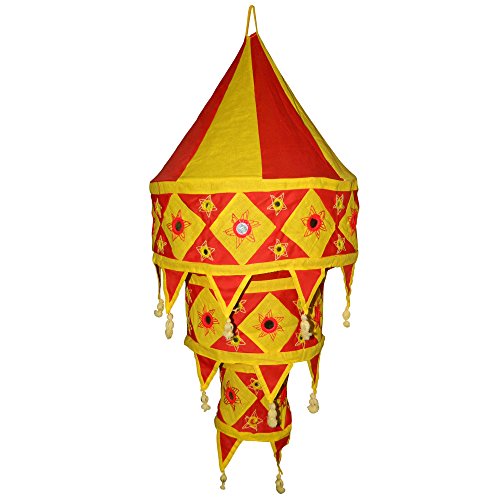 Indischer Lampenschirm rot - gelb 75cm Baumwolle Dekolampe Orient Hängelampe von indischerbasar.de