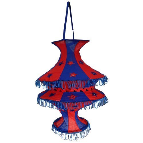 Lampenschirm Akkordeon mit Gitter 50cm Hängeleuchte Baumwoll-Patchwork Innenbeleuchtung (blau-rot) von indischerbasar.de