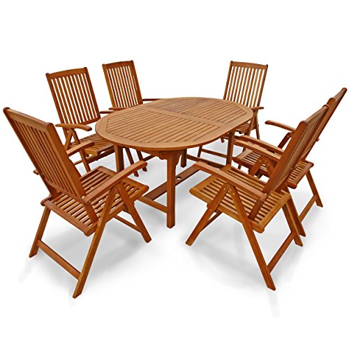 IND-70310-SSSE7 Gartenmöbel Set Garnitur Sun Shine, Garten Garnitur Sitzgruppe aus Holz - 7-teilig - Tisch ausziehbar + 6 x Stuhl klappbar von indoba