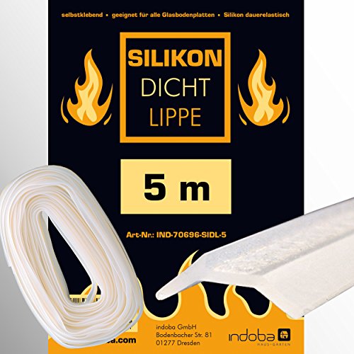 IND-70696-SIDL-5 Silikondichtlippe, Silikon Glasplattendichtung Schmutzlippe Dichtlippe für Kaminglasplatten - transparent 5 m von indoba