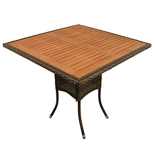 IND-70113-TI - Gartentisch Valencia aus Polyrattan Geflecht mit Holz Tischplatte - 85 x 85 x 74 cm quadratisch von indoba