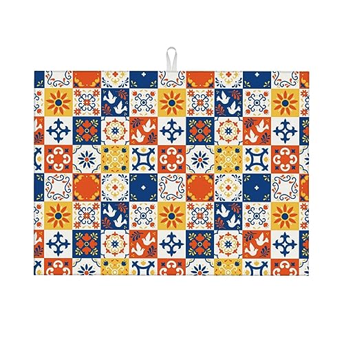 Saugfähige Abtropfmatte für Küchentheke, mexikanische Talavera-Fliesen, Mikrofaser, Geschirr-Trockenpad, 45,7 x 61 cm, Küchenhelfer für einfache Reinigung, vielseitig einsetzbar Saugfähige Abtropfmatte für Küchentheke, mexikanische Talavera-Fliesen, Mikrofaser, Geschirr-Trockenpad, 45,7 x 61 cm, Küchenhelfer für einfache Reinigung, vielseitig einsetzbar von indokyeyqaz