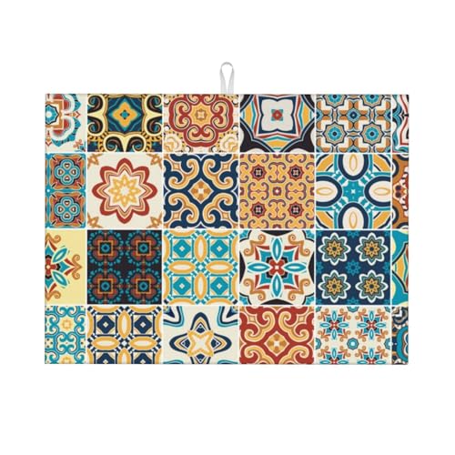 Talavera Abtropfmatte, mexikanische Fliesen, 45,7 x 61 cm, für Küchentheke, saugfähig, Mikrofaser, Geschirrabtropfgestell, Matten, schnell trocknend, Küchenzubehör Talavera Abtropfmatte, mexikanische Fliesen, 45,7 x 61 cm, für Küchentheke, saugfähig, Mikrofaser, Geschirrabtropfgestell, Matten, schnell trocknend, Küchenzubehör von indokyeyqaz