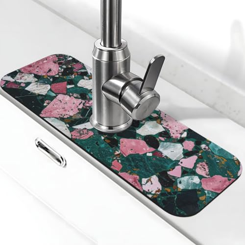 Terrazzo Abtropfmatte für Küchenspüle, dunkelgrüne Kieselalgen-Schlamm, saugfähige Abflussmatte für Badezimmer, Küche, Spüle, Spritzschutz, Abtropfmatte von indokyeyqaz
